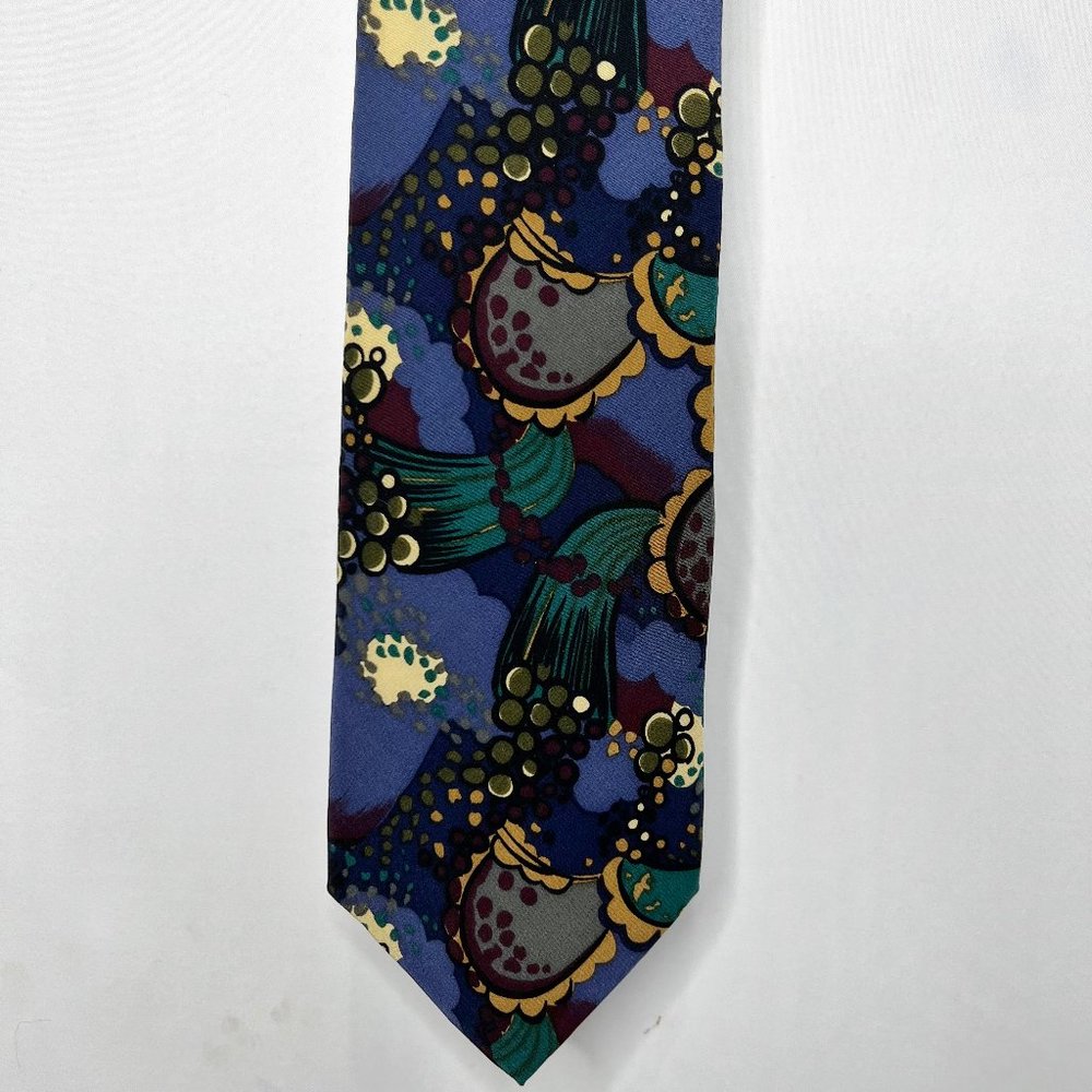 Chez Roffe New York Men’s Necktie 4” Blue Maroon Gold Teal Art Deco Silk Tie